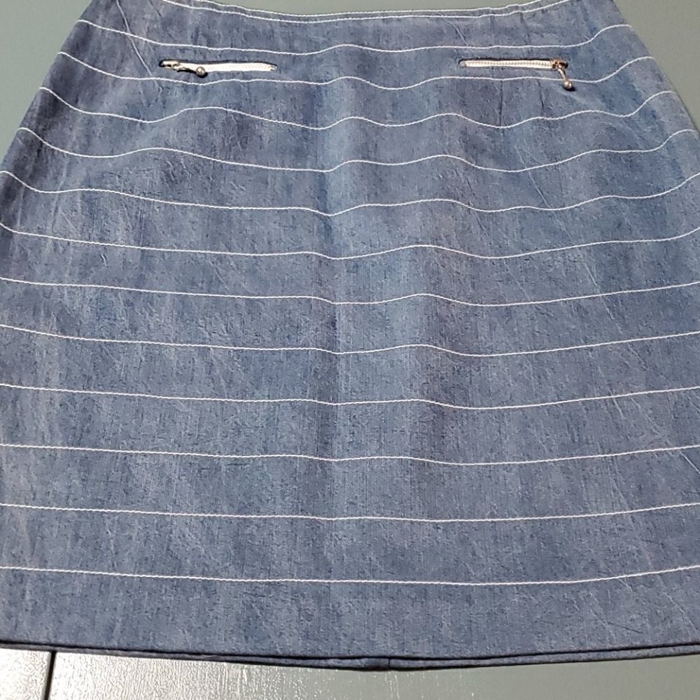 Cach'e size 6 adorable blue mini skirt, lined.  Zipper, school,‎ date night